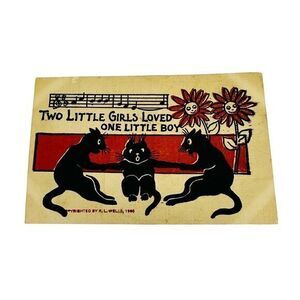 Antique Postcard 1906 "Two Little Girls Loved One Little Boy" Humor 3Cats Posted